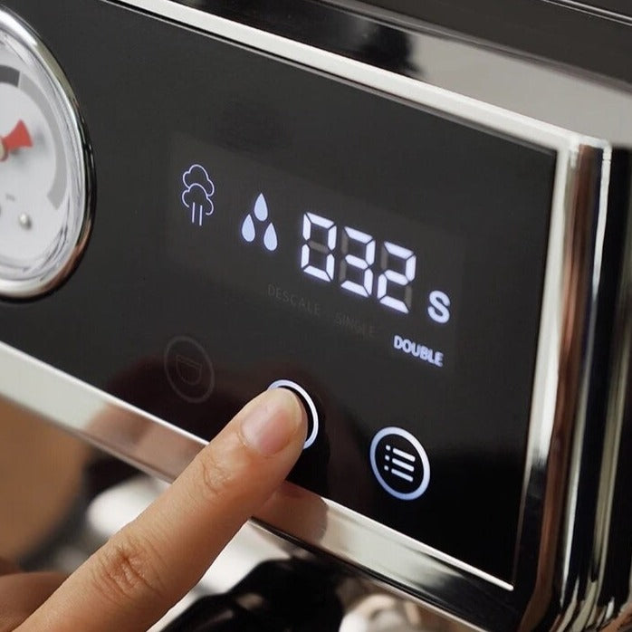 ماكينة اسبريسو الاحترافية المطورة H7A من هايبرو شاشة LCD للتحكم بلمسة واحدة مع تبخير الحليب و مطحنة للقهوة - ضمان ٢٤ شهر