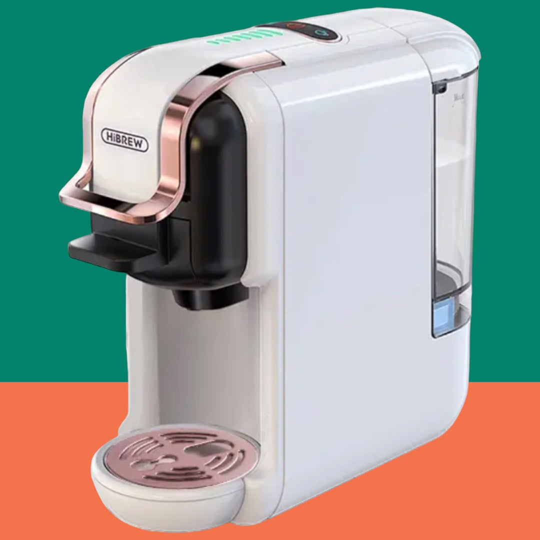 ماكينة قهوة 5 في 1 متوافقة مع كبسولات دولتشي و نيسبريسو و K-cup ومسحوق القهوة Hibrew H2B 
 مع صانعة رغوة الحليب (اختياري) - ضمان ٢٤ شهر