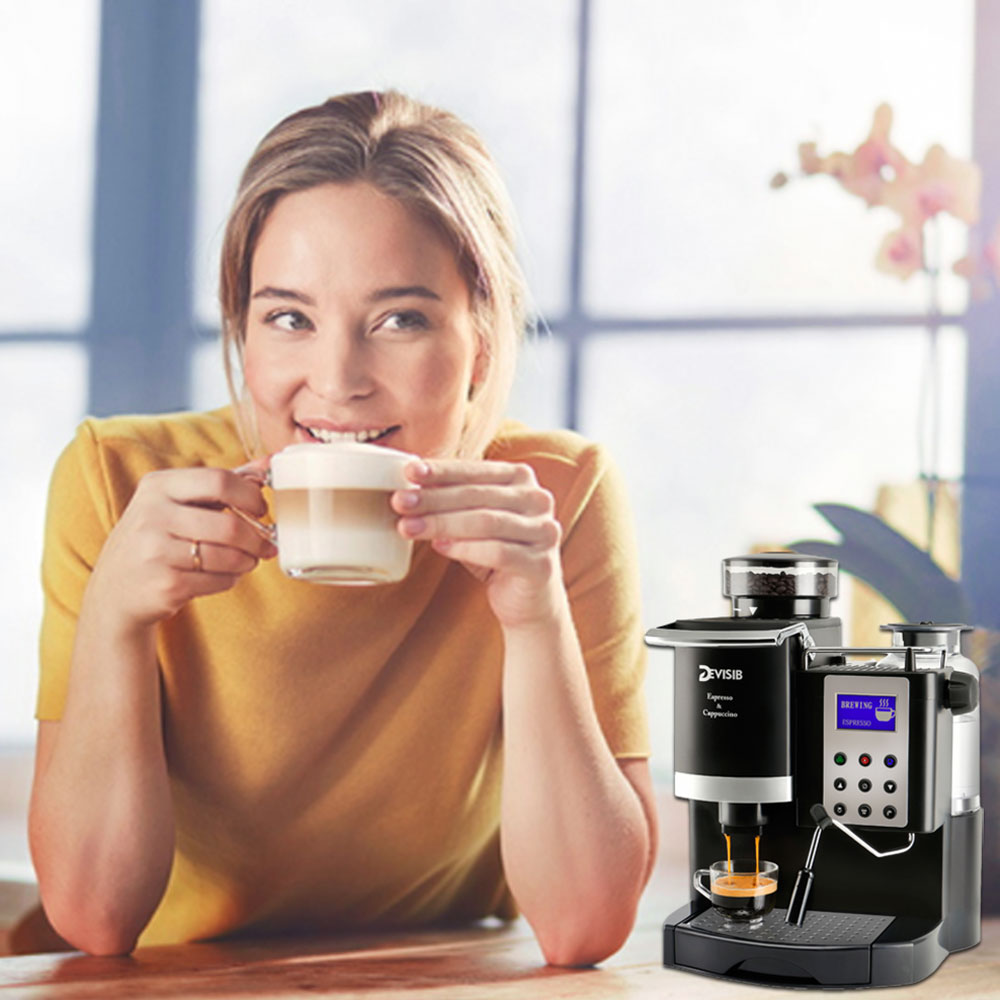DEVISIB All-in-one Coffee Machine Professional Espresso Maker with Grinder for Cappuccino Americano Kitchen Appliances 220V/110V