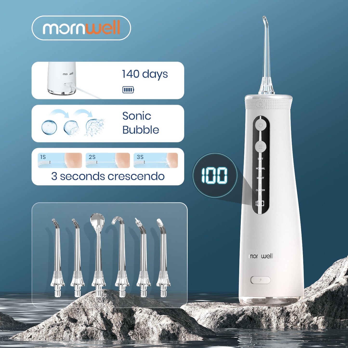 Mornwell 5032 Oral Irrigator Dental Teeth Whitening Home Appliance Sonic Water Flosser 270ML Tank Teeth Cleaner Dental Water Jet